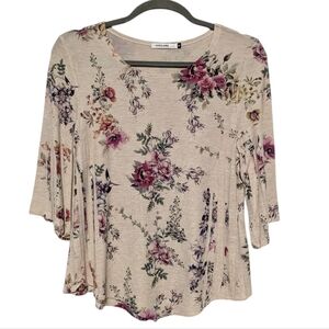 NWOT Origami Blouse 3/4 Sleeve  Pleated Off Beige  Floral Breathable Size Medium